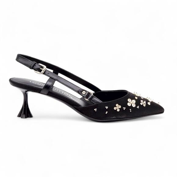 Louis Vuitton Blossom Slingback Heels Satin Crystals Black EU 36 US 5.5 - NWB - Picture 3 of 8